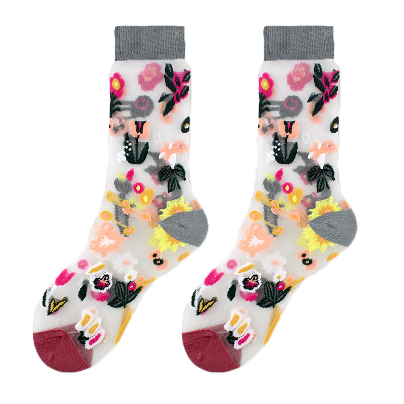 Sheer Floral Mid Socks