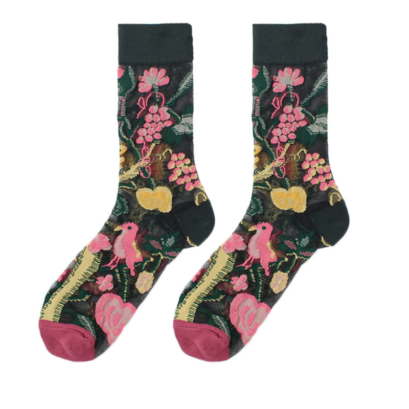 Sheer Floral Mid Socks