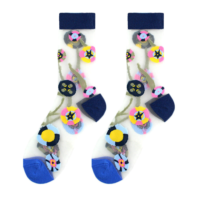 Sheer Floral Mid Socks