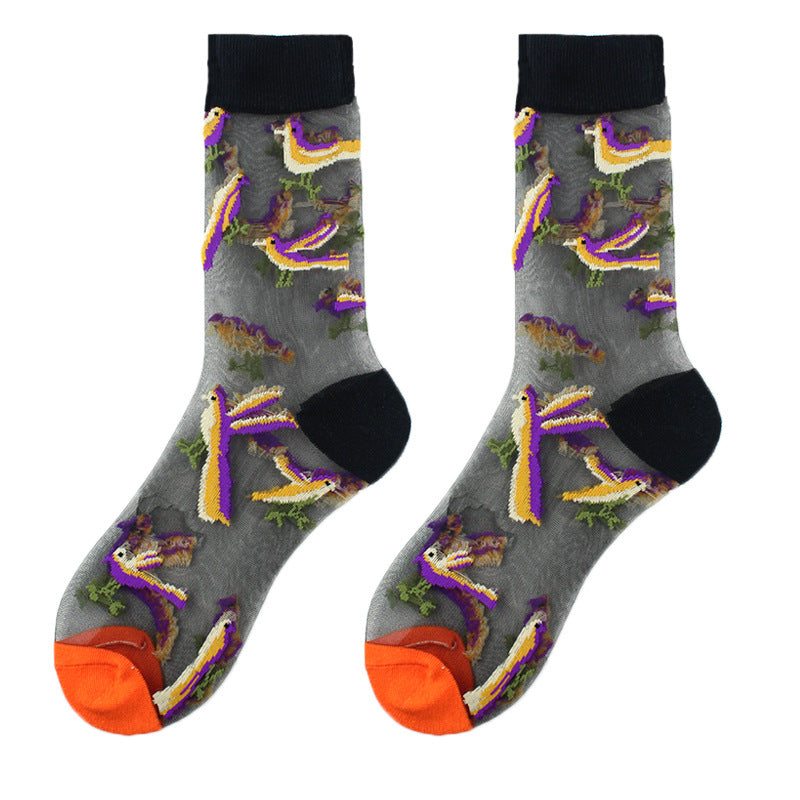Sheer Floral Mid Socks