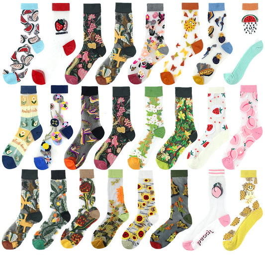 Sheer Floral Mid Socks