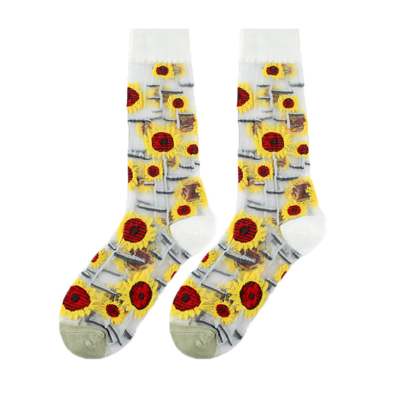 Sheer Floral Mid Socks