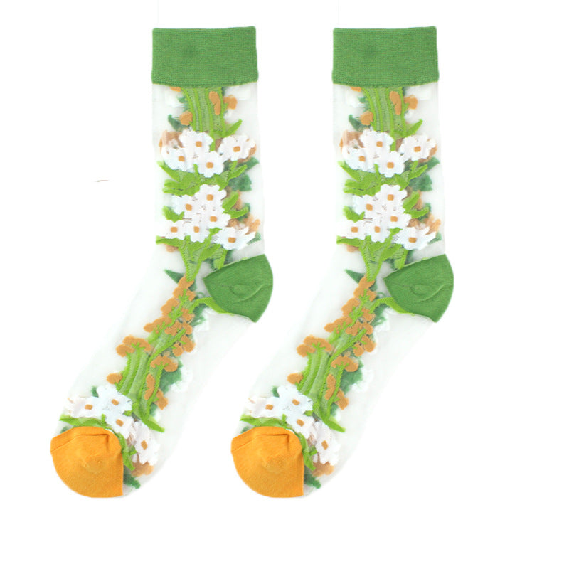 Sheer Floral Mid Socks