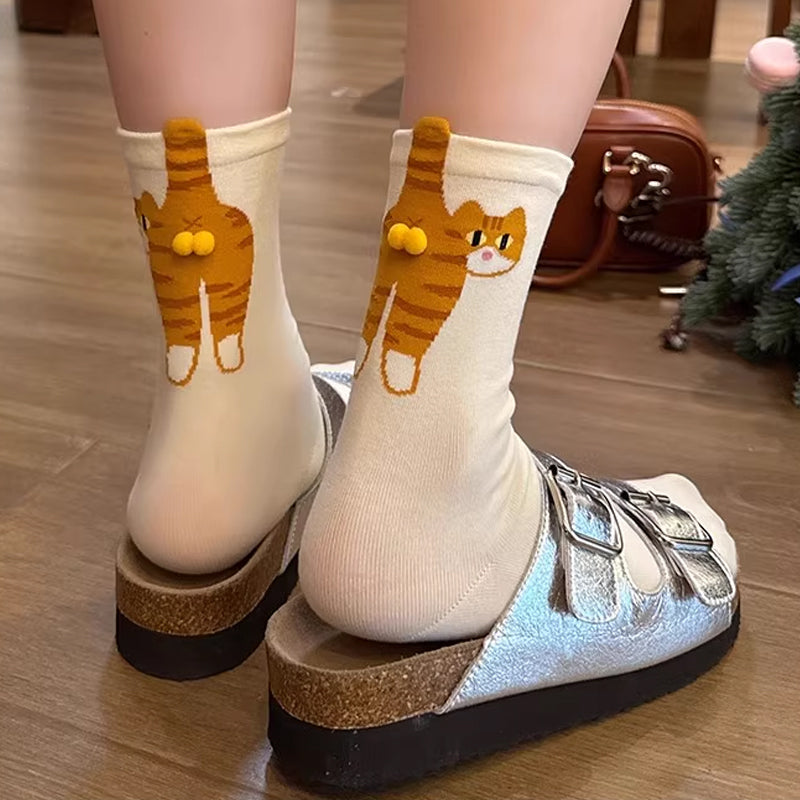 Female Cat Cotton Mid Socks