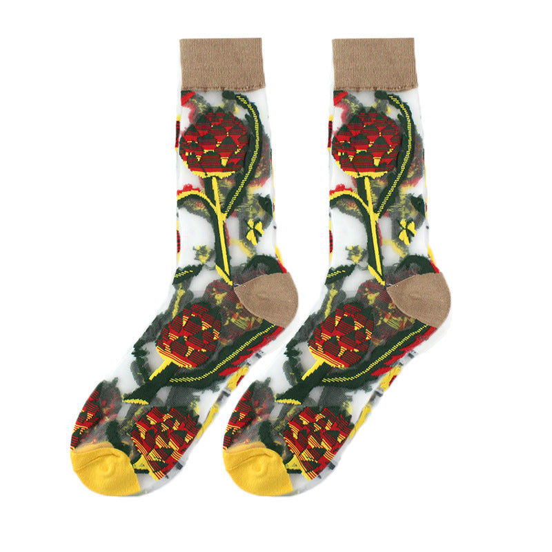 Sheer Floral Mid Socks