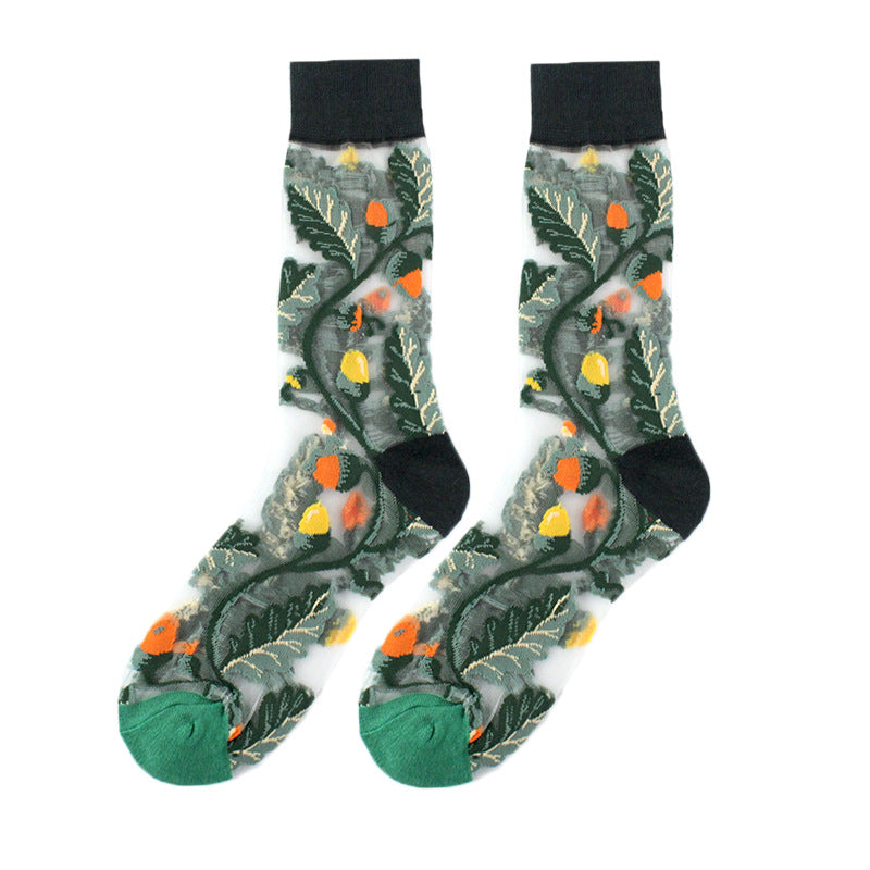 Sheer Floral Mid Socks