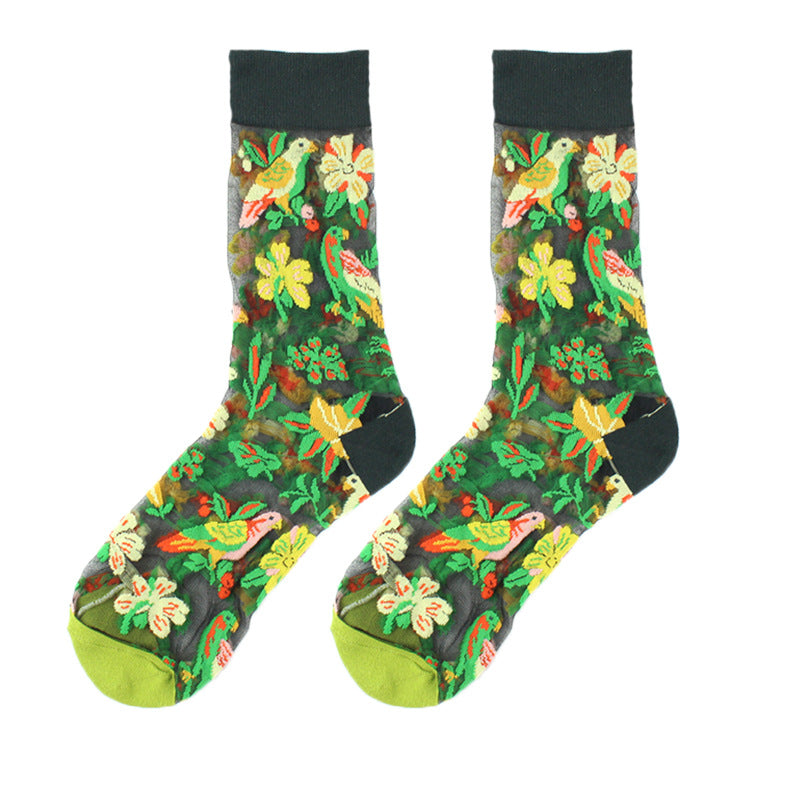 Sheer Floral Mid Socks