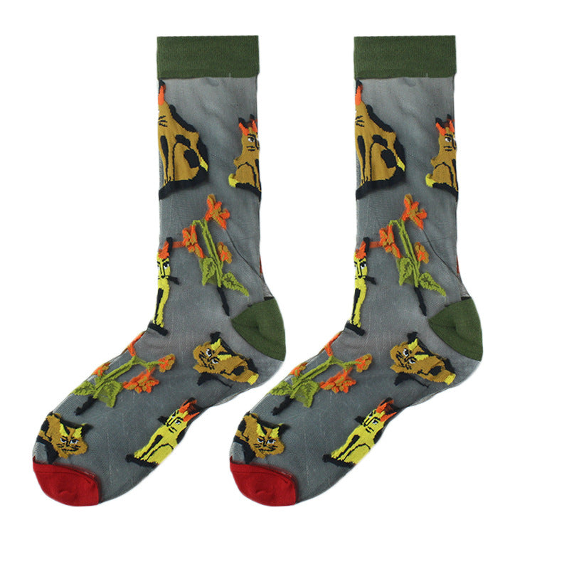 Sheer Floral Mid Socks