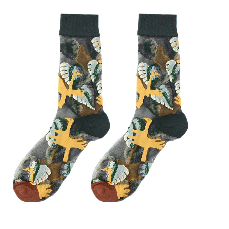 Sheer Floral Mid Socks