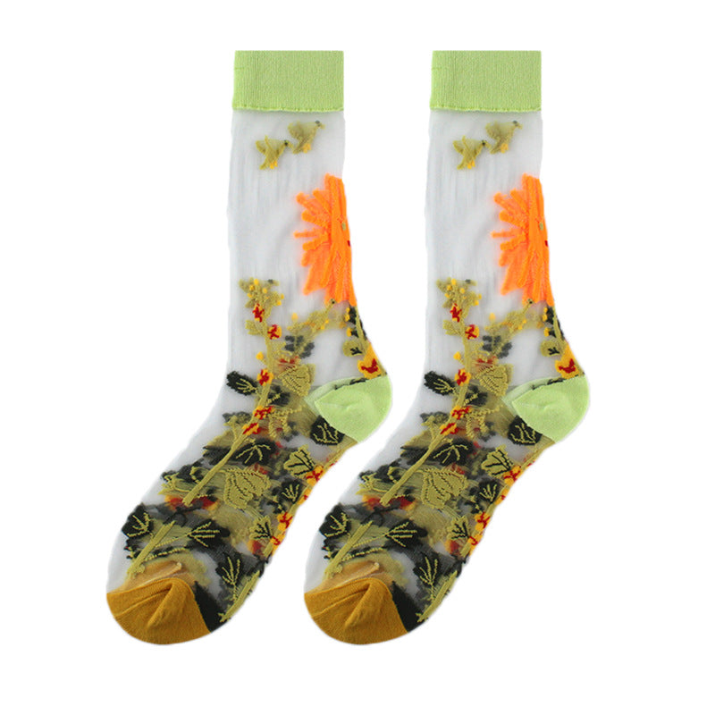 Sheer Floral Mid Socks