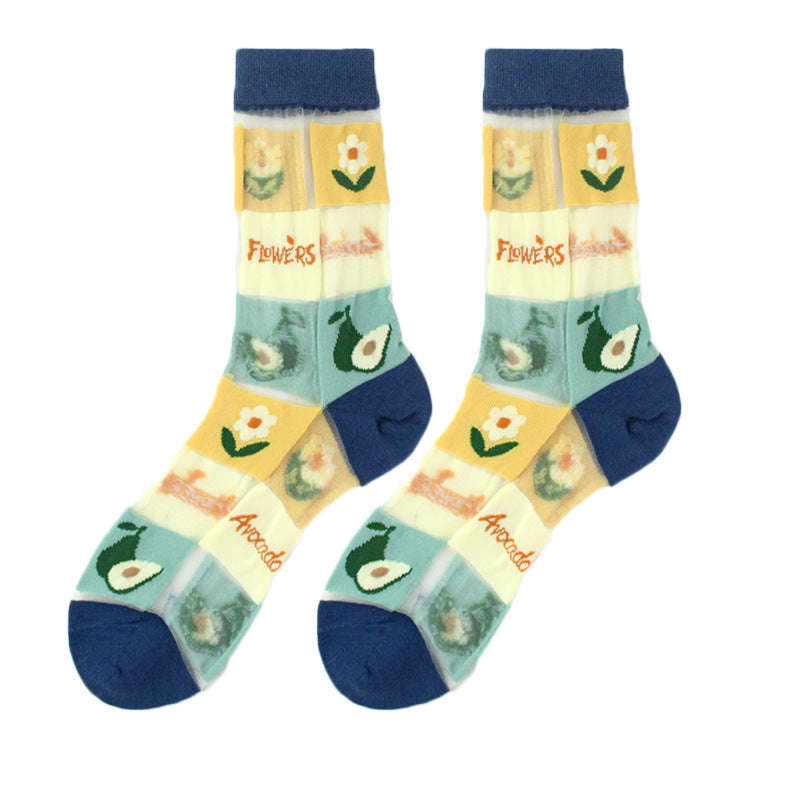 Sheer Floral Mid Socks
