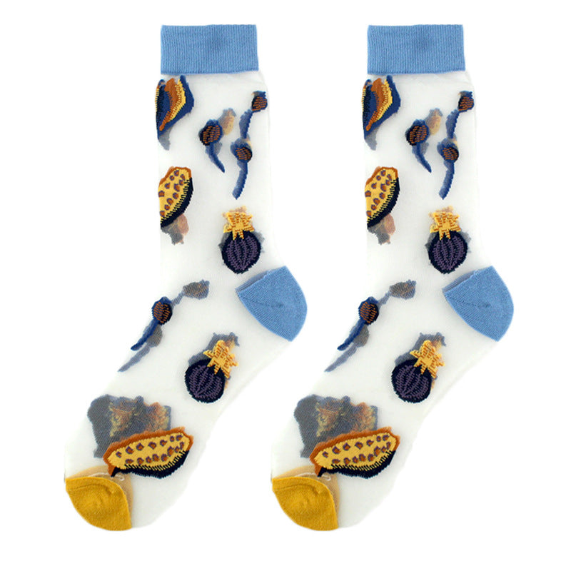 Sheer Floral Mid Socks