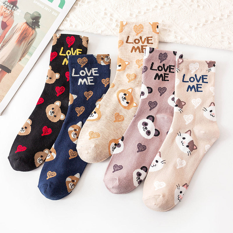 Preppy Cotton Graphic Socks