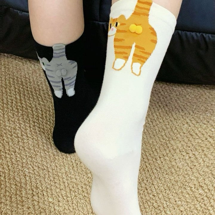 Female Cat Cotton Mid Socks